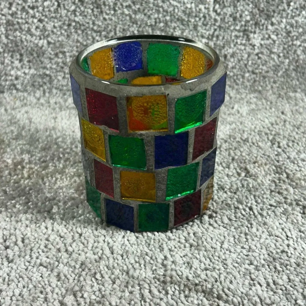 Mosaic Candle Holder Glass Boho Votive Decor Small Size